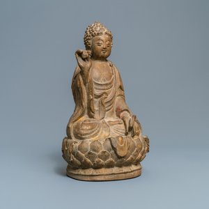 A Chinese sandstone figure of Buddha, Qing — 照片 3