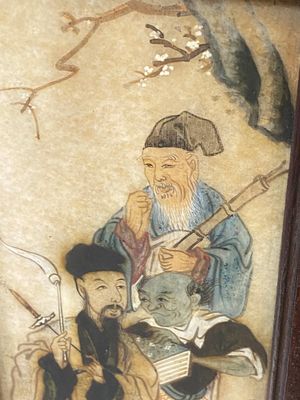 A Chinese seven-fold wooden table screen with painted marble plaques, 19th C. — photo 11