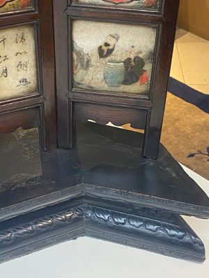 A Chinese seven-fold wooden table screen with painted marble plaques, 19th C. — photo 6