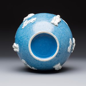 A Chinese sgraffiato blue-ground 'Luohan' vase with relief design, 19th C. — photo 7