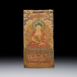 A Chinese silk brocade 'Shakyamuni Buddha' thangka — 照片 1