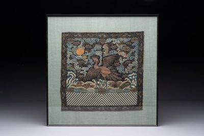 A Chinese silk kesi 'silver pheasant' or 'fifth rank' rank badge, Qing