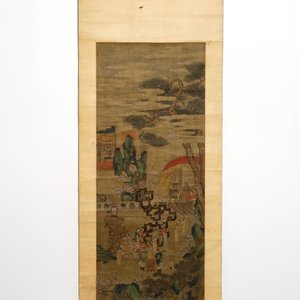 A Chinese silk scroll painting of a garden scene, signed, 18/19th C. — 照片 2