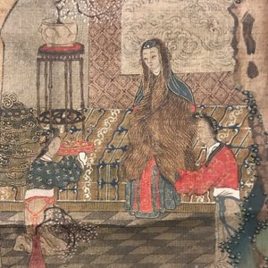 A Chinese silk scroll painting of a garden scene, signed, 18/19th C. — 照片 37