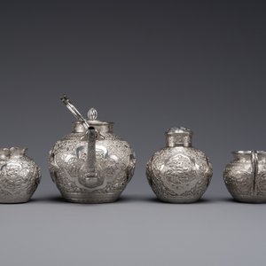 A Chinese silver 4-piece tea service on tray, Tu Mao Xing mark 塗茂興, 19th C. — 照片 9