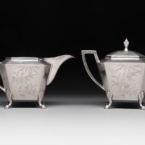 A Chinese silver covered teapot, sugar jar and milk jug with bamboo design, Tackhing 90% silver mark, 20th C. — foto 4