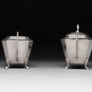 A Chinese silver covered teapot, sugar jar and milk jug with bamboo design, Tackhing 90% silver mark, 20th C. — photo 5