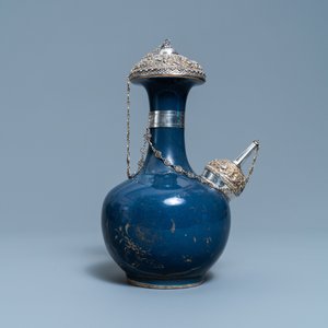A Chinese silver-gilt mounted monochrome blue and gilt kendi, Kangxi — photo 2