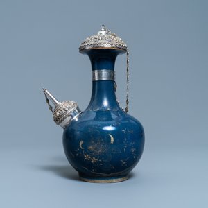A Chinese silver-gilt mounted monochrome blue and gilt kendi, Kangxi — photo 4