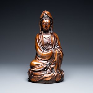 A Chinese silver-inlaid bronze figure of Guanyin, Shi Sou mark, 18/19th C. — 照片 2