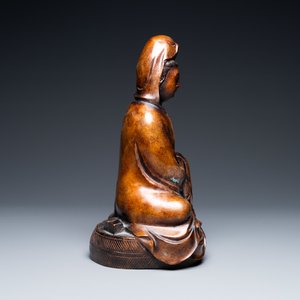 A Chinese silver-inlaid bronze figure of Guanyin, Shi Sou mark, 18/19th C. — 照片 5