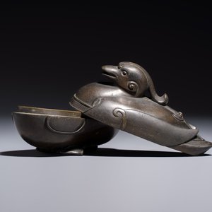 A Chinese silver-inlaid bronze 'Mandarin Duck' censer and cover, Ming — photo 6