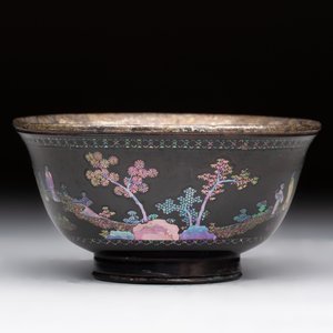 A Chinese silver-lined laque burgauté bowl with figural design, Kangxi — photo 5