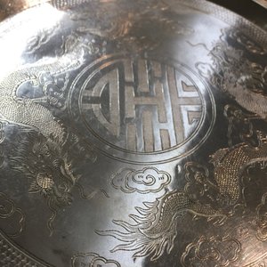 A Chinese silver liquor set on tray with applied dragon design, 19/20th C. — photo 25