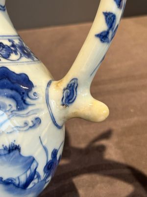 A Chinese silver-mounted blue and white 'Mongolian hunt' ewer, Transitional period — photo 13