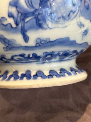 A Chinese silver-mounted blue and white 'Mongolian hunt' ewer, Transitional period — photo 16