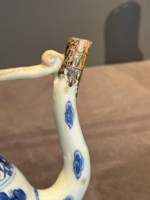 A Chinese silver-mounted blue and white 'Mongolian hunt' ewer, Transitional period — photo 18