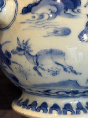 A Chinese silver-mounted blue and white 'Mongolian hunt' ewer, Transitional period — photo 20