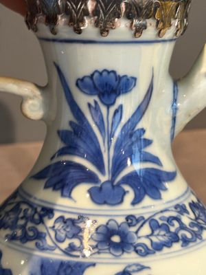 A Chinese silver-mounted blue and white 'Mongolian hunt' ewer, Transitional period — photo 6