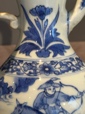 A Chinese silver-mounted blue and white 'Mongolian hunt' ewer, Transitional period — photo 9