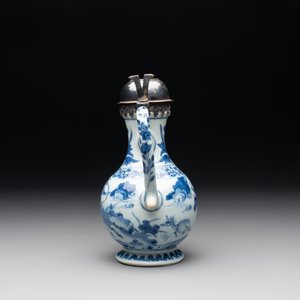 A Chinese silver-mounted blue and white 'Mongolian hunt' ewer, Transitional period — photo 5