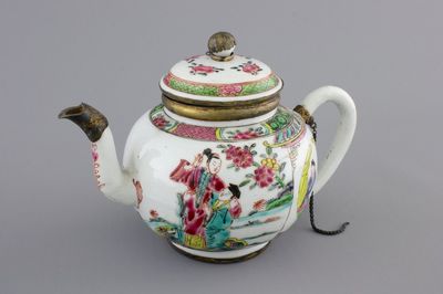 A Chinese silver-mounted famille rose porcelain teapot, Yongzheng-Qianlong, 18th C.