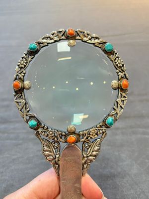 A Chinese silver-mounted magnifying glass with jade handle and precious stone inlays, 19th C. — 照片 7