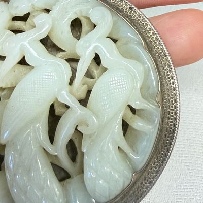 A Chinese silver-mounted openwork jade plaque with birds — photo 4