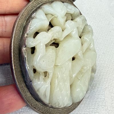 A Chinese silver-mounted openwork jade plaque with birds — photo 5