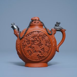 A Chinese silver-mounted reticulated double-walled Yixing stoneware teapot, Kangxi — photo 2