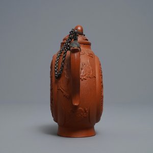 A Chinese silver-mounted reticulated double-walled Yixing stoneware teapot, Kangxi — 照片 5