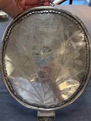 A Chinese silver-plated oval mirror, 19/20th C. — photo 10