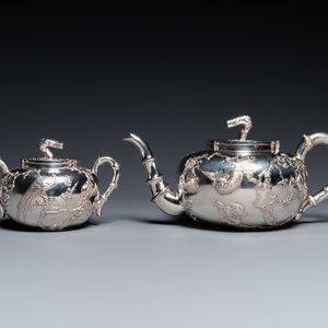 A Chinese silver teapot and a sugar bowl, 19/20th C. — 照片 2