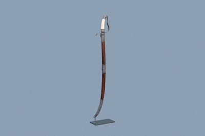 A Chinese silver, tie li mu wood and bone sword, 19th C.