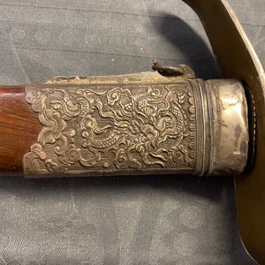 A Chinese silver, tie li mu wood and bone sword, 19th C. — photo 17