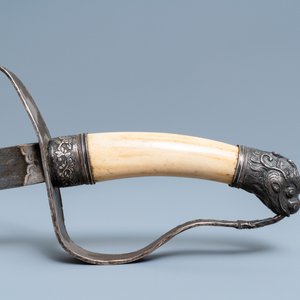 A Chinese silver, tie li mu wood and bone sword, 19th C. — photo 9