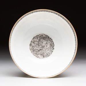 A Chinese 'snowscape' eggshell bowl on wooden stand, Qianlong mark, Republic — photo 6