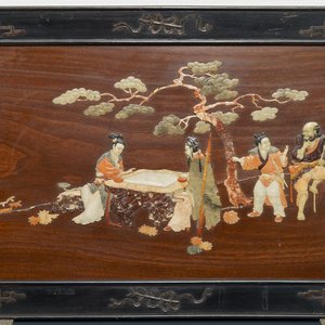 A Chinese soapstone-embellished wood panel, Republic, 20th C — photo 1