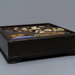 A Chinese soapstone embellished wooden box and cover, 19/20th C. — 照片 3