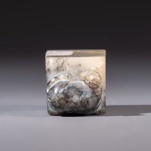 A Chinese soapstone seal with a carved mythical animal, inscribed Ying Hua Hong Bai Shang 樱花红陌上, 19/20th C. — photo 11