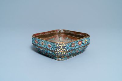 A Chinese square cloisonné bowl, Ming