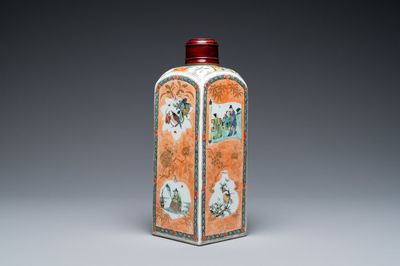 A Chinese square famille verte bottle, Kangxi