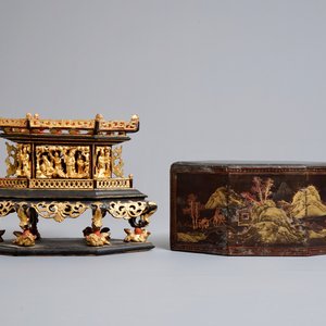 A Chinese Straits or Peranakan market gilded and lacquered wood offering box, 19th C. — photo 6