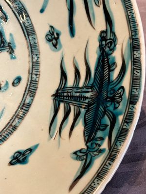 A Chinese Swatow slip-decorated blue-glazed 'chrysanthemum' dish and a turquoise- and black-enamelled 'dragon' dish, Ming — photo 16