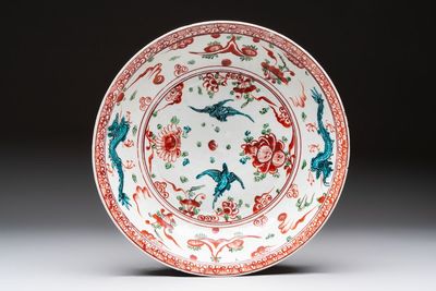 A Chinese Swatow wucai 'dragon and phoenix' dish, Ming
