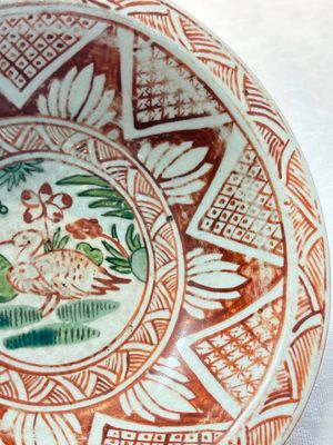 A Chinese Swatow wucai 'klapmuts' bowl with a duck, Ming — photo 7