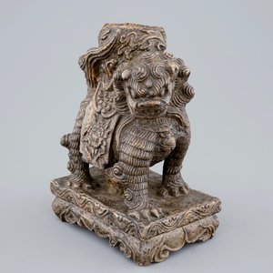 A Chinese temple dog in carved hardstone or marble, prob. late Ming — photo 1