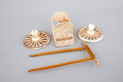 A Chinese terracotta cart with wooden attachment, possibly Han Dynasty (2nd C. b.C - 2nd C. a.C.)