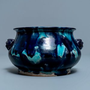 A Chinese turquoise- and purple-splashed censer, Kangxi — photo 2