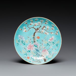 A Chinese turquoise-ground famille rose bowl and matching plate, Guangxu mark and of the period — 照片 2
